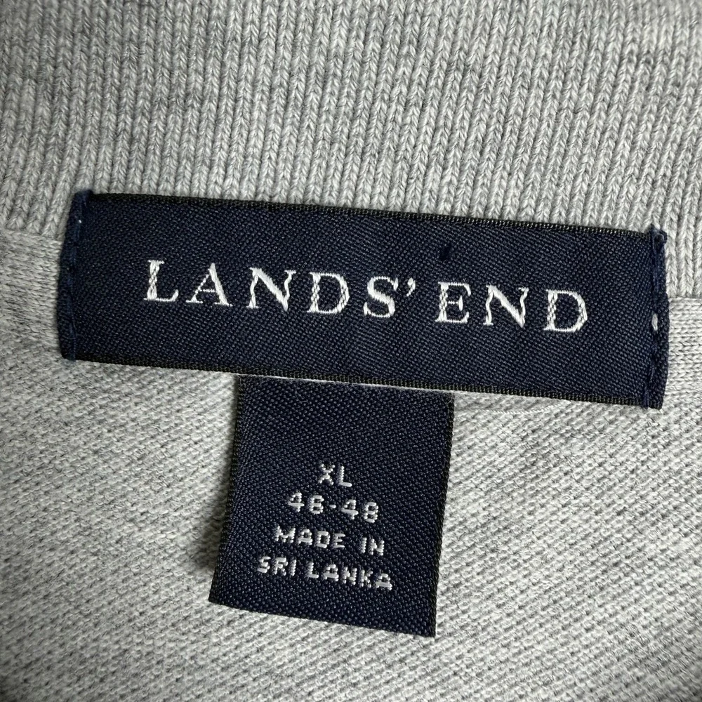 Lands End Men's Long Sleeves‎ Polo XL Gray Textured Stretch Casual Preppy